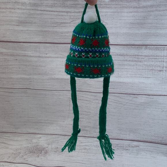 Knit Stocking Hat Christmas Tree Ornament or Holiday Decoration Pom Pom 10"L - Picture 8 of 14